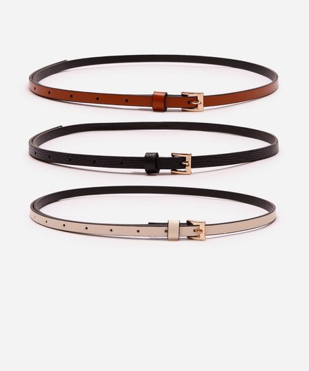 kit de 3 cintos femininos fivela quadrado colorido 105CM kit de 3 cintos femininos fivela quadrado colorido 105CM