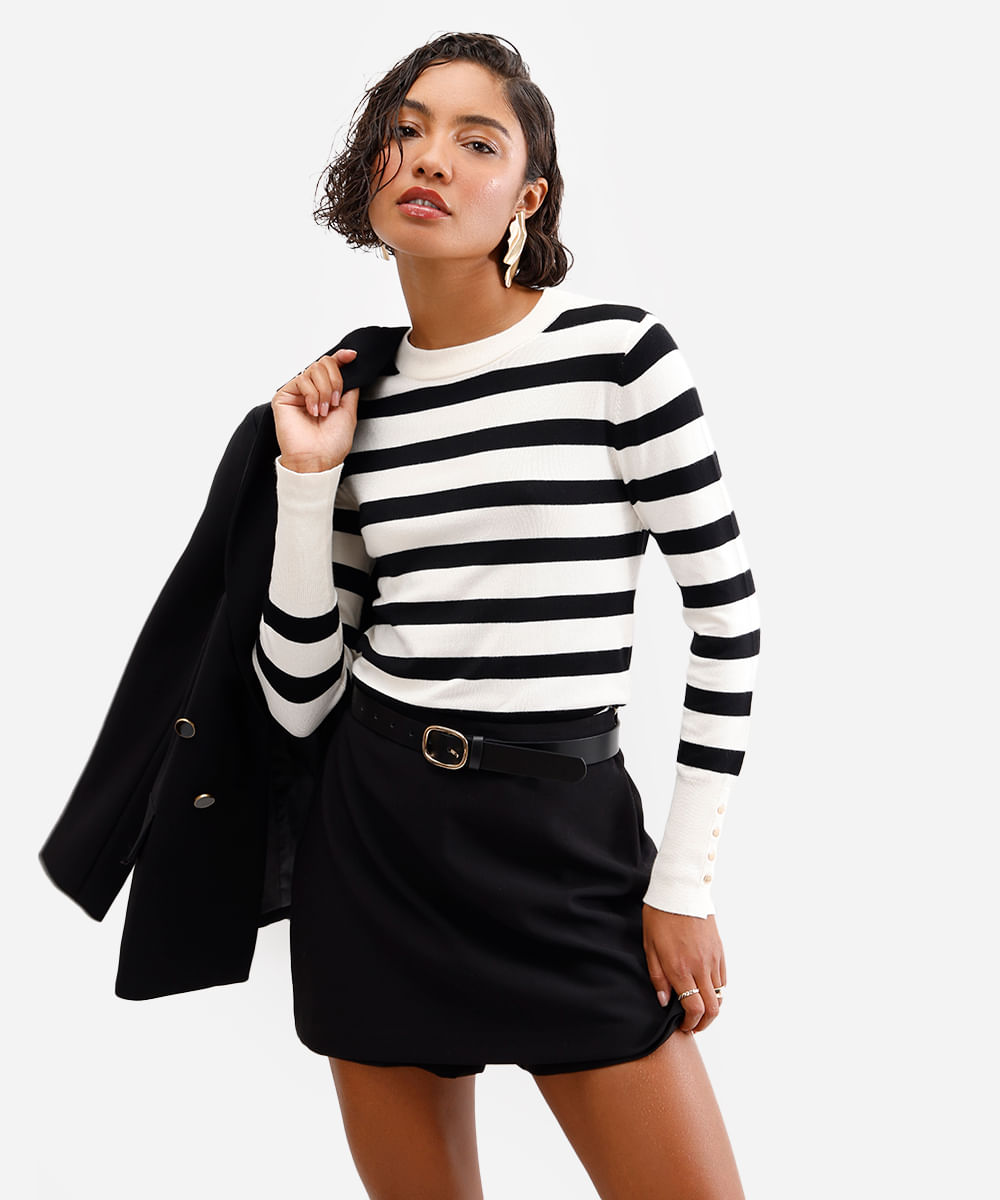 suéter feminino de tricot listrado off white