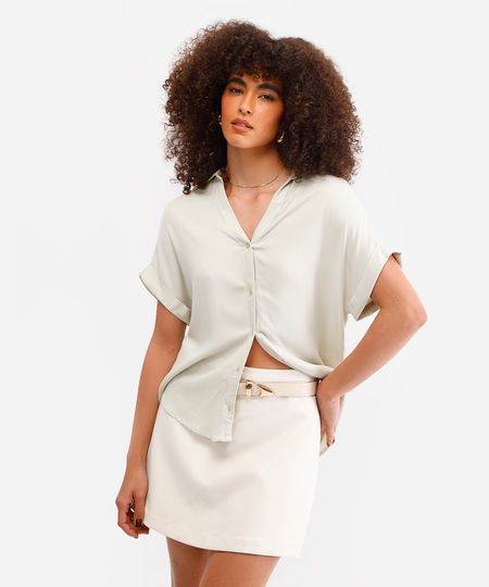 camisa feminina de viscose manga curta verde P camisa feminina de viscose manga curta verde P