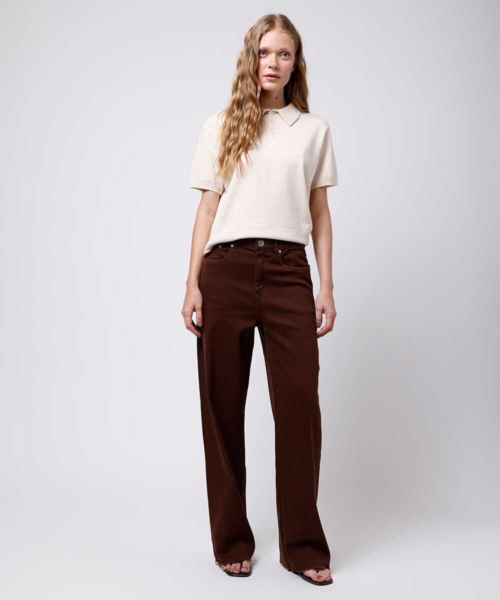 calça reta new york feminina de sarja mindset marrom