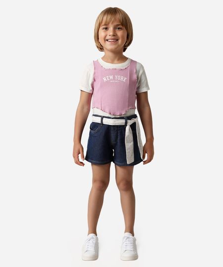 blusa de algodão infantil com sobreposição manga curta rosa 12