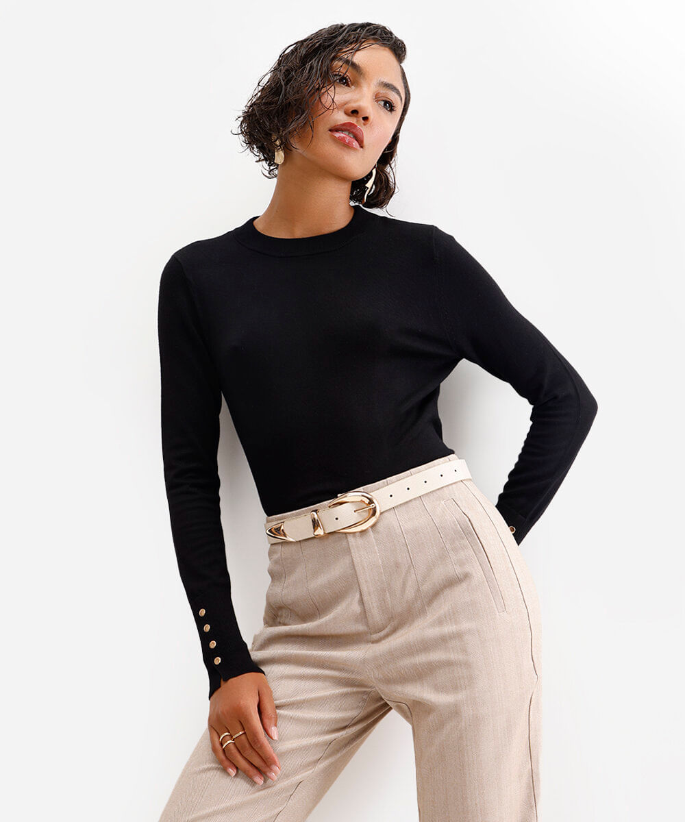 suéter de tricô com botões vinho - preto