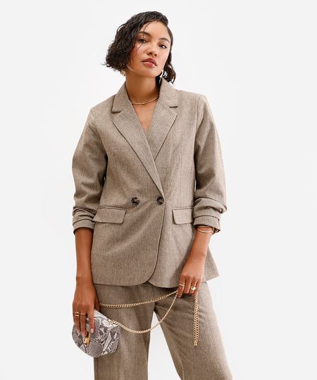 blazer de alfaiataria feminino chevron marrom PP