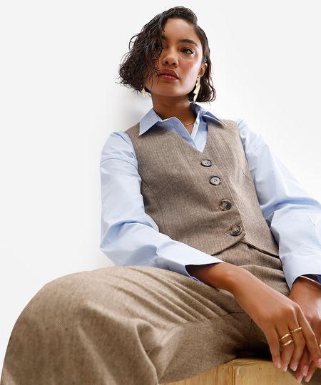 colete feminino de alfaiataria chevron marrom PP colete feminino de alfaiataria chevron marrom PP