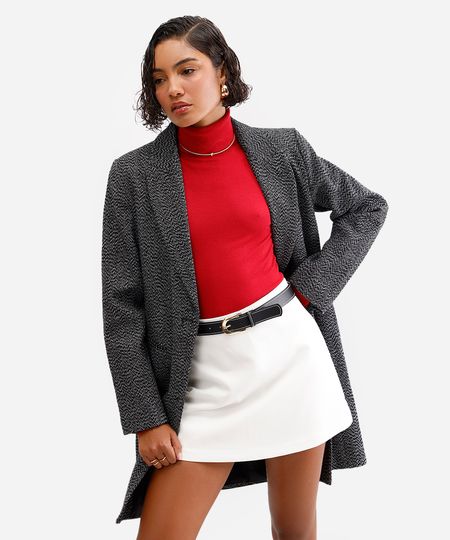blusa gola alta manga longa botões - vermelho medio P