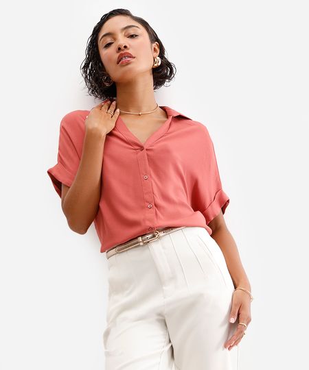 camisa feminina de viscose manga curta vermelha GG camisa feminina de viscose manga curta vermelha GG