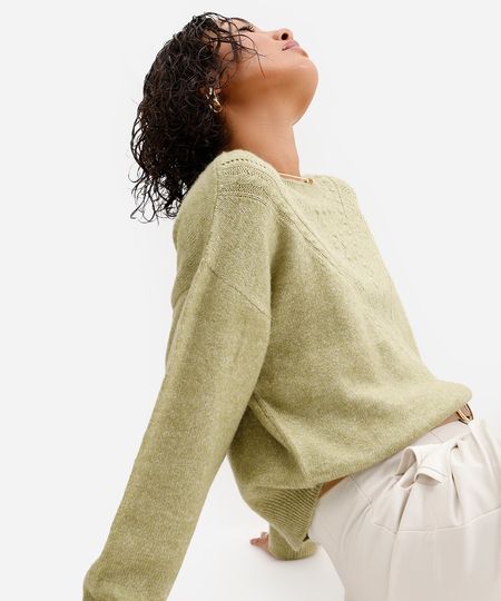 suéter feminino de tricot texturizado verde G suéter feminino de tricot texturizado verde G
