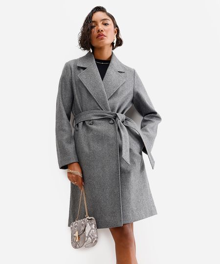 casaco trench coat feminino alongado cinza PP