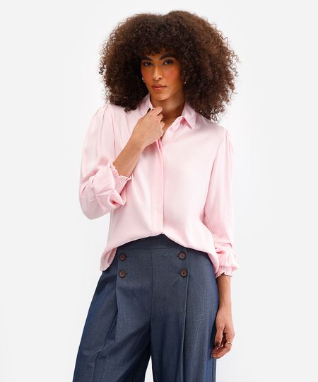 camisa feminina de viscose manga longa rosa M