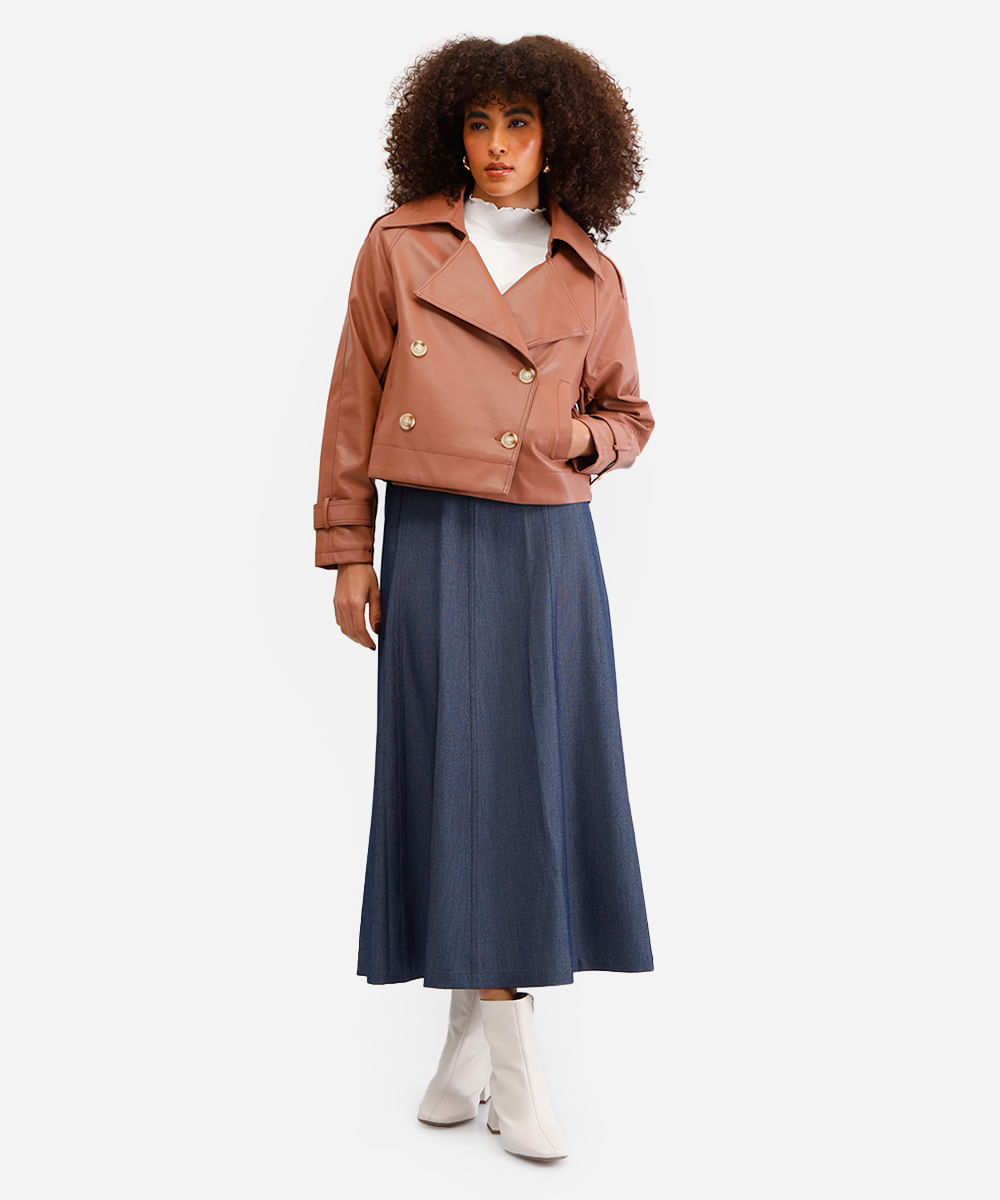 saia longa feminina evasê azul