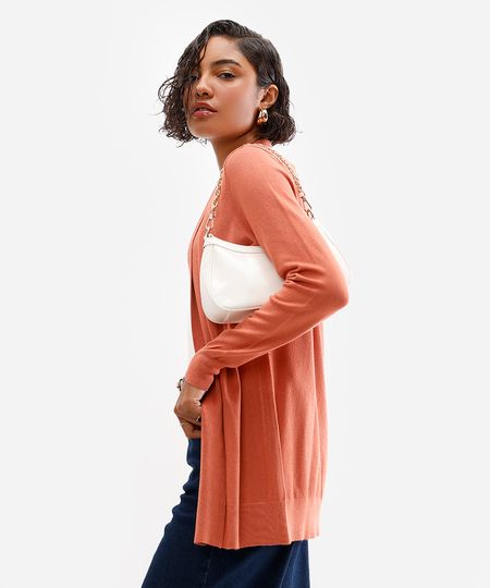 cardigan feminino de tricot manga longa laranja P