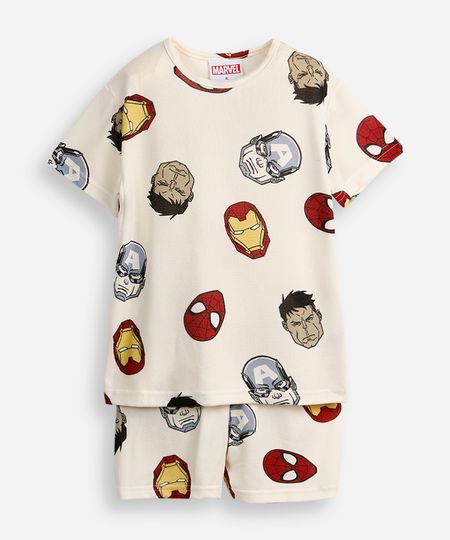 pijama curto infantil os vingadores off white 10 pijama curto infantil os vingadores off white 10