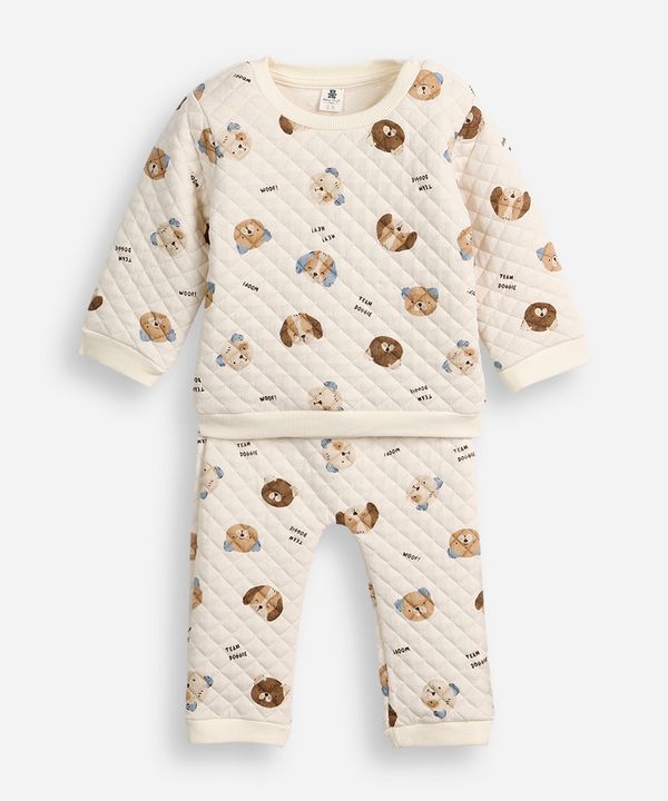 conjunto infantil longo matelassê cachorrinho off white 9-12