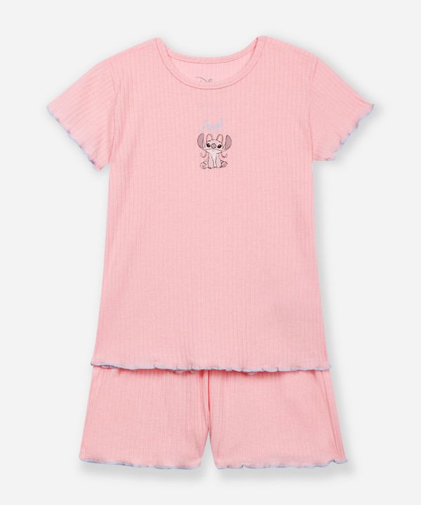 pijama curto infantil canelado angel rosa 12
