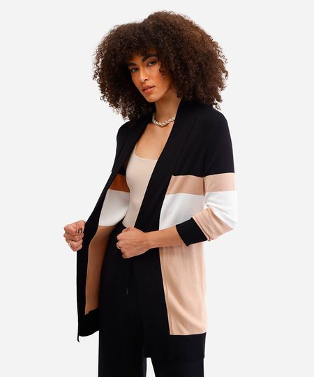 cardigan de tricô detalhe canelado bege P cardigan de tricô detalhe canelado bege P