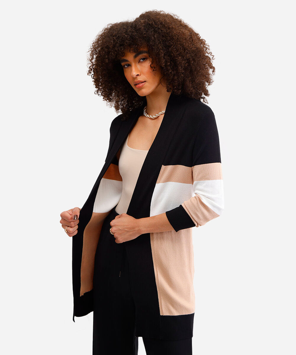 cardigan de tricô detalhe canelado bege