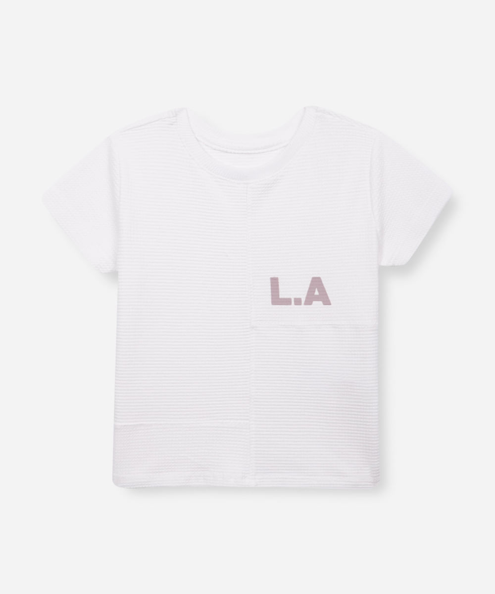 camiseta de algodão infantil com recortes texturizada off white