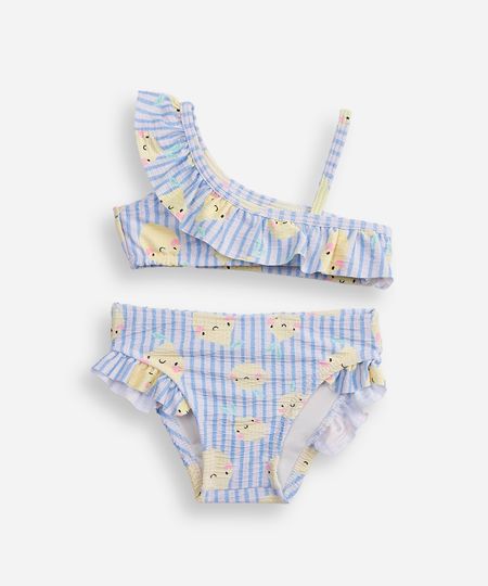 biquíni infantil com babado listrado off white 1