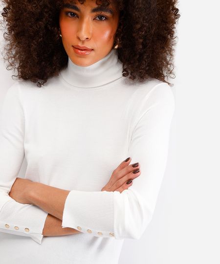 blusa gola alta manga longa botões off white P