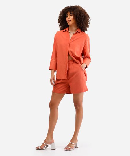 short feminino com linho cós elástico laranja 36 short feminino com linho cós elástico laranja 36