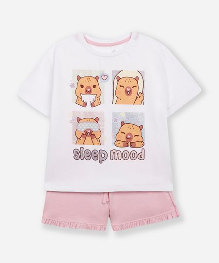 pijama curto infantil capivara com glitter off white 4