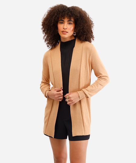 cardigan de tricô detalhe canelado bege P