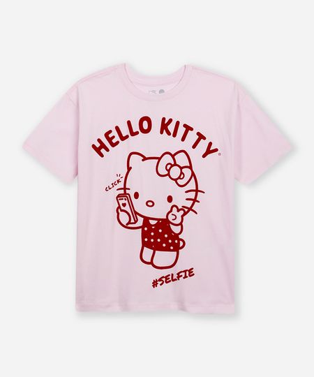 camiseta oversized de algodão juvenil hello kitty rosa 10
