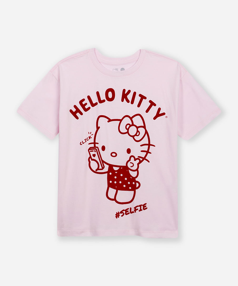 camiseta oversized de algodão juvenil hello kitty rosa