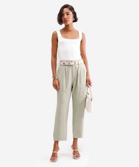 calça de alfaiataria feminina cós elástico verde 38
