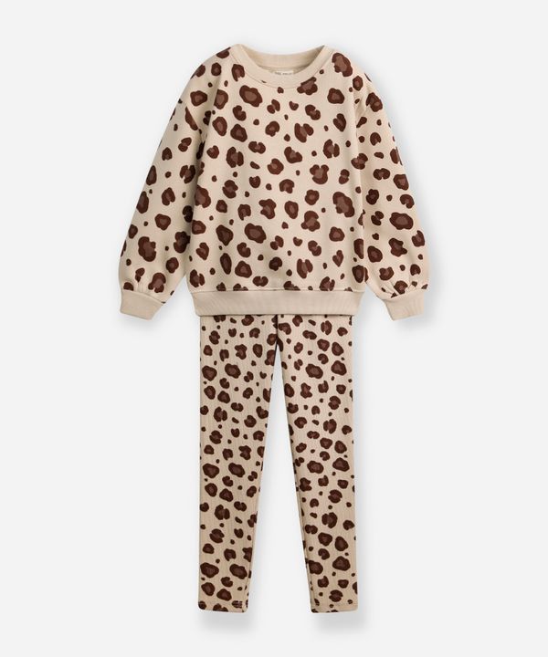 conjunto infantil longo de moletom animal print bege 6