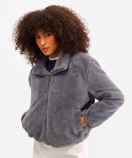 jaqueta bomber feminina de pelúcia cinza G