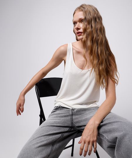 regata feminina de tricot mindset off white PP