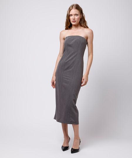 vestido midi feminino sem alça mindset cinza PP