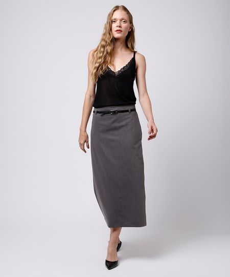 saia midi feminina de alfaiataria com cinto mindset cinza 34 saia midi feminina de alfaiataria com cinto mindset cinza 34