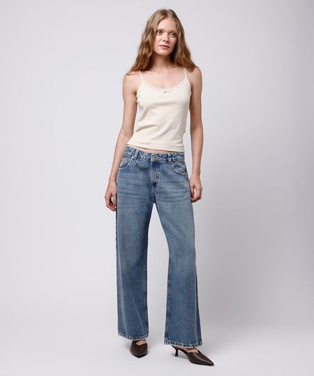 calça reta feminina jeans cintura baixa mindset azul 34