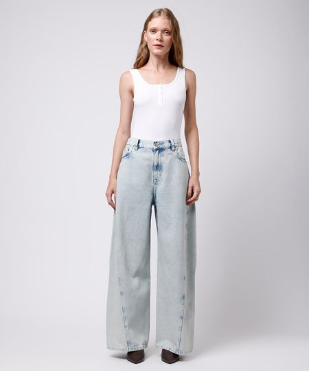 calça barrel feminina jeans mindset azul 46