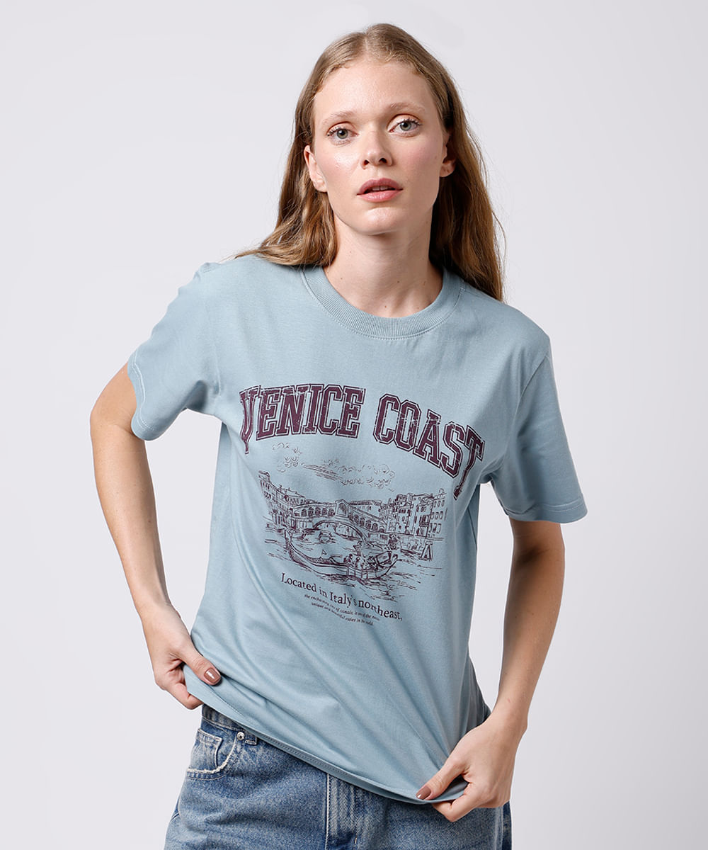 camiseta feminina de algodão venice coast mindset azul