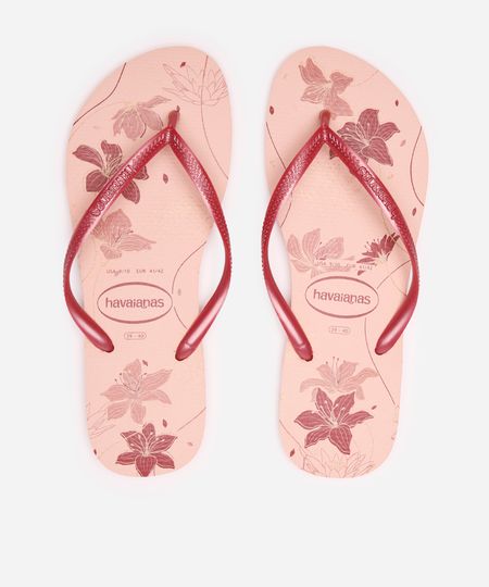 chinelo feminino havaianas slim floral rosa 33-34