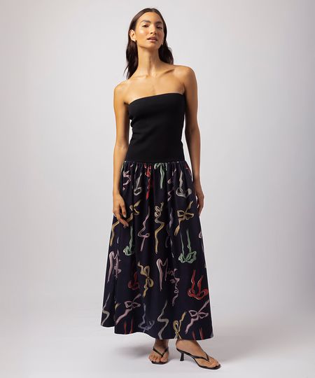 vestido midi feminino laços mindset lo de lui preto GG vestido midi feminino laços mindset lo de lui preto GG