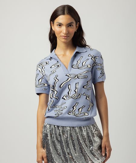 polo de tricot feminina laços mindset lo de lui lilás P polo de tricot feminina laços mindset lo de lui lilás P