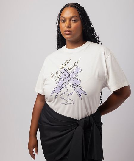 camiseta feminina de algodão laço mindset lo de lui plus size off white GG3