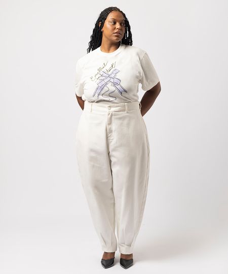 calça barrel feminina de sarja mindset lo de lui plus size off white 50