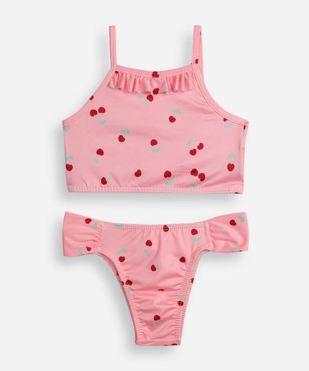 biquíni infantil frente única cerejinha rosa 4