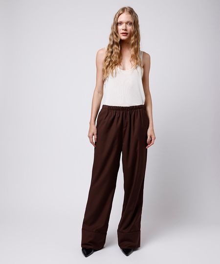 calça reta cós elástico mindset marrom PP calça reta cós elástico mindset marrom PP