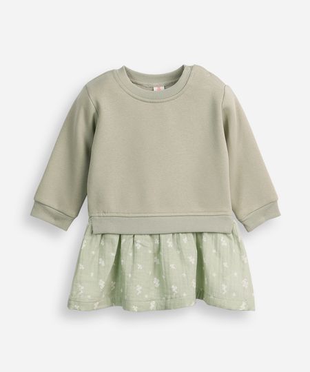 vestido de moletom infantil floral verde 6-9