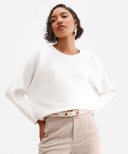 suéter feminino amplo canelado off white PP