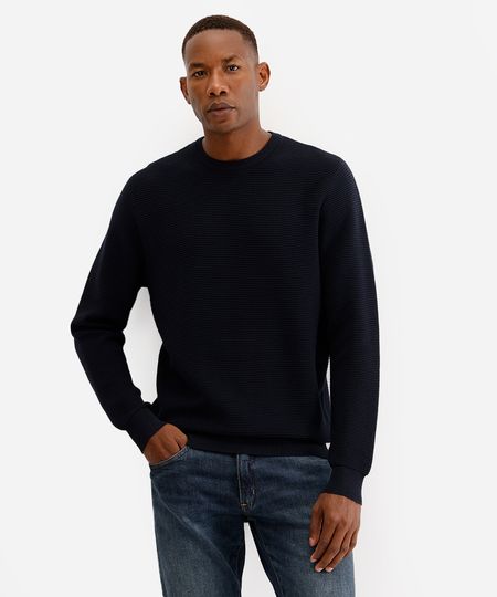 suéter de tricot canelado - azul marinho M suéter de tricot canelado - azul marinho M