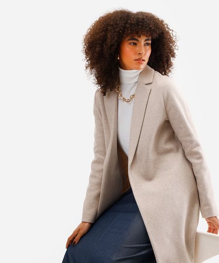 casaco longo feminino texturizado bege P casaco longo feminino texturizado bege P