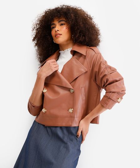 jaqueta feminina de poliuretano marrom M jaqueta feminina de poliuretano marrom M