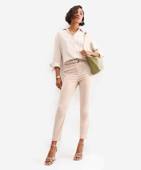 calça skinny feminina cós elástico bege 44